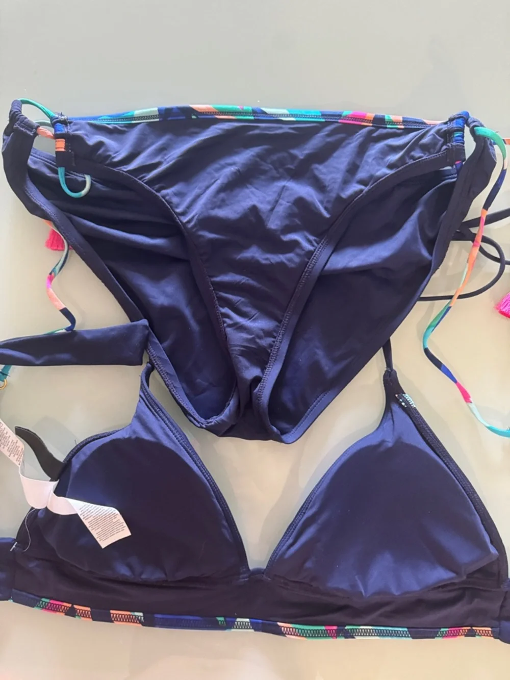 La Blanca Navy Bikini with Multicolor Trim and Tassel Ties - Picture 11 of 11